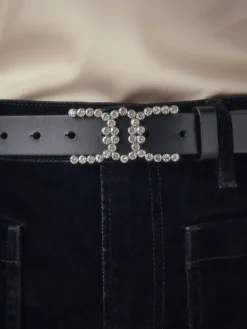 New Next Black Diamante Statement Buckle Regular Leather Belt