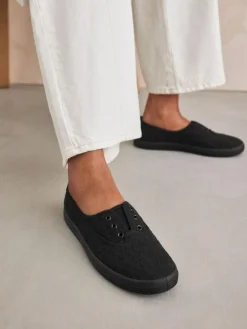 Next Embroidered Laceless Canvas Slip On Trainers^Women Sneakers