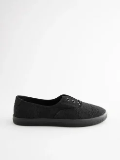 Next Embroidered Laceless Canvas Slip On Trainers^Women Sneakers