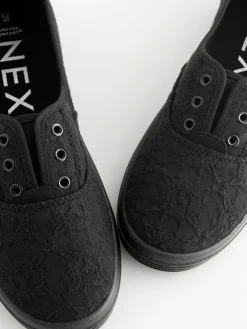 Next Embroidered Laceless Canvas Slip On Trainers^Women Sneakers