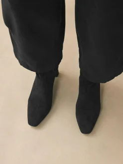 Outlet Next Extra Wide Fit Chisel Toe Block Heel Sock Boots Black
