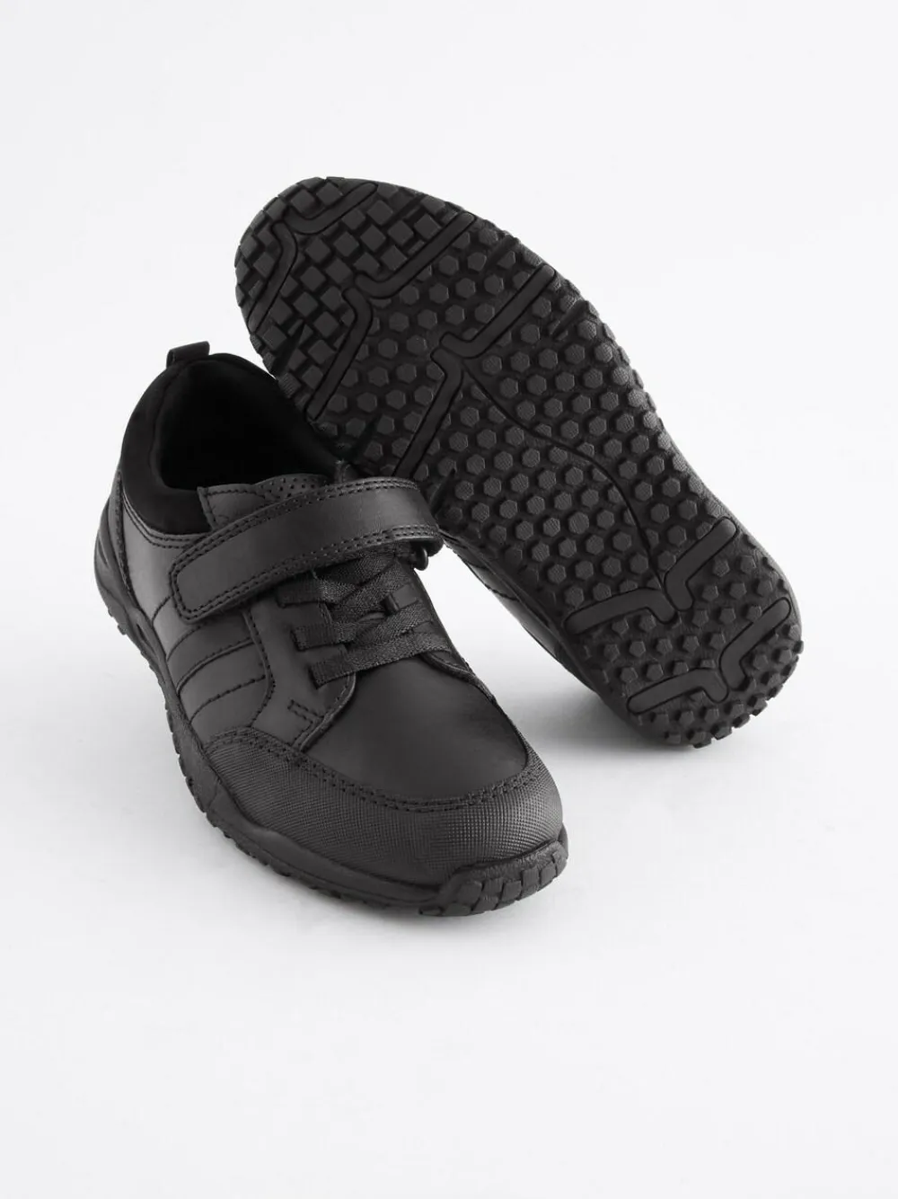 Next Black Extra Wide Fit (H) School Leather Elastic Lace Shoes^BOY School Shoes|Boys Shoes