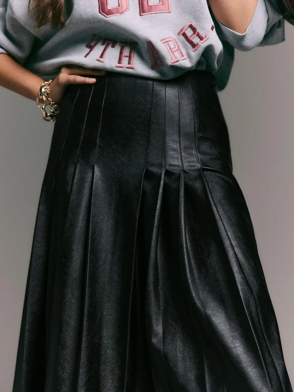 Next Faux Leather Midi Kilt Skirt^Women Skirts