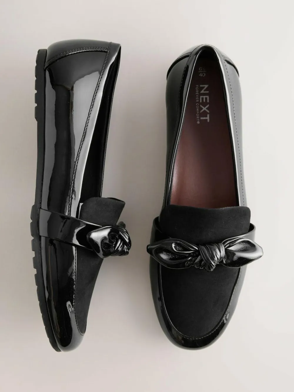 Next Black Forever Comfort® Bow Round Toe Loafers^Women Flats