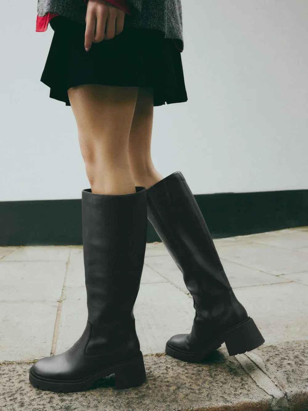 Next Black Forever Comfort® Chunky Heeled Round Toe Knee High Boots^Women Wide Fit & Extra Wide Fit