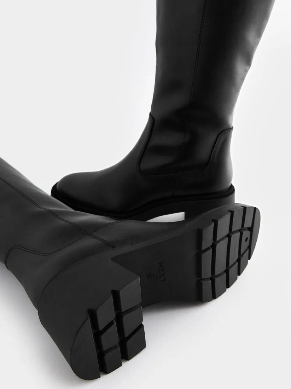 Next Black Forever Comfort® Chunky Heeled Round Toe Knee High Boots^Women Wide Fit & Extra Wide Fit