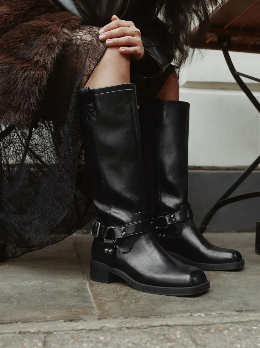 Outlet Next Forever Comfort® Knee High Biker Boots Black