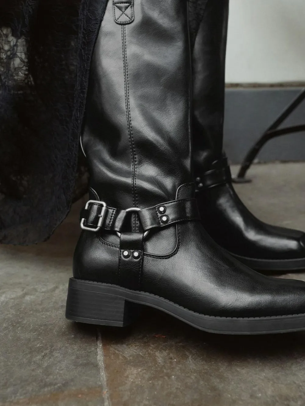 Outlet Next Forever Comfort® Knee High Biker Boots Black