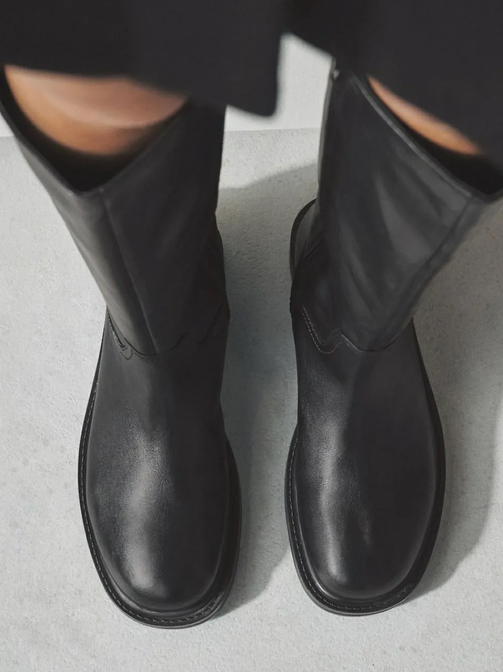 New Next Forever Comfort® Leather Round Toe Chunky Knee High Boots Black