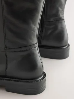 New Next Forever Comfort® Leather Round Toe Chunky Knee High Boots Black