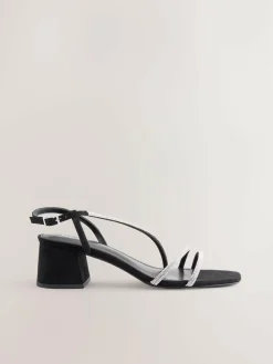 Discount Next Forever Comfort Square Toe Jewelled Strappy Block Heeled Sandals Black