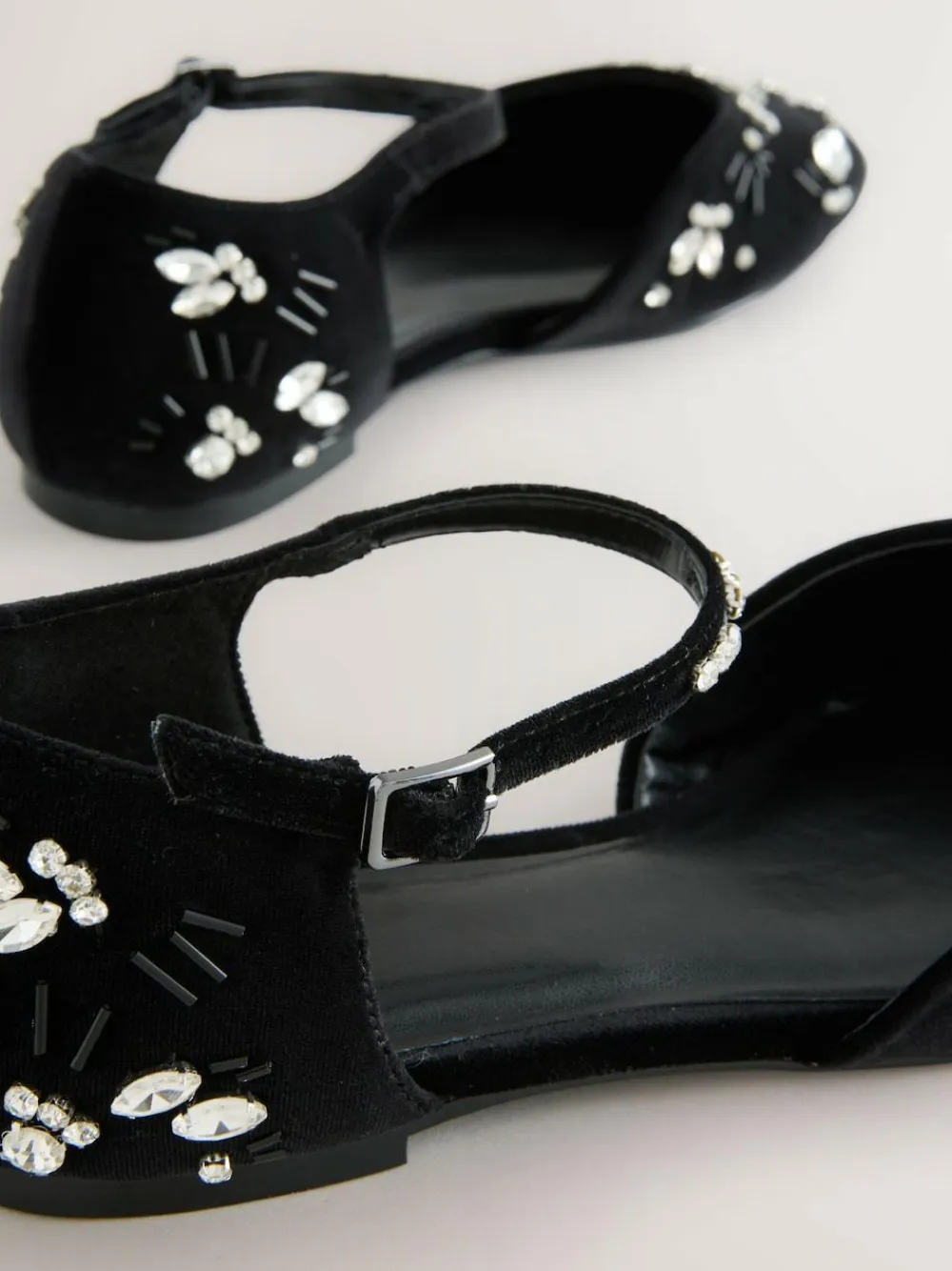 Clearance Next Black Forever Comfort® Velvet Embellished Two Part Closed Toe Shoes