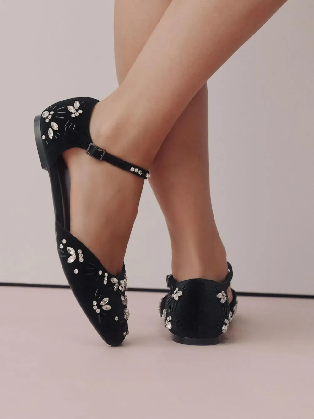 Clearance Next Black Forever Comfort® Velvet Embellished Two Part Closed Toe Shoes