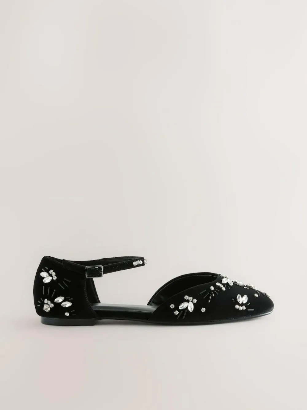 Clearance Next Black Forever Comfort® Velvet Embellished Two Part Closed Toe Shoes