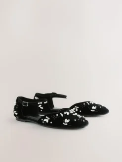 Clearance Next Black Forever Comfort® Velvet Embellished Two Part Closed Toe Shoes