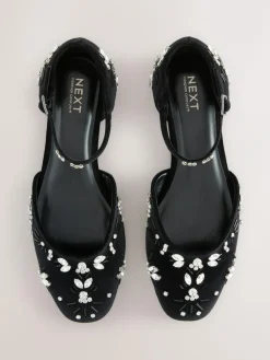 Clearance Next Black Forever Comfort® Velvet Embellished Two Part Closed Toe Shoes