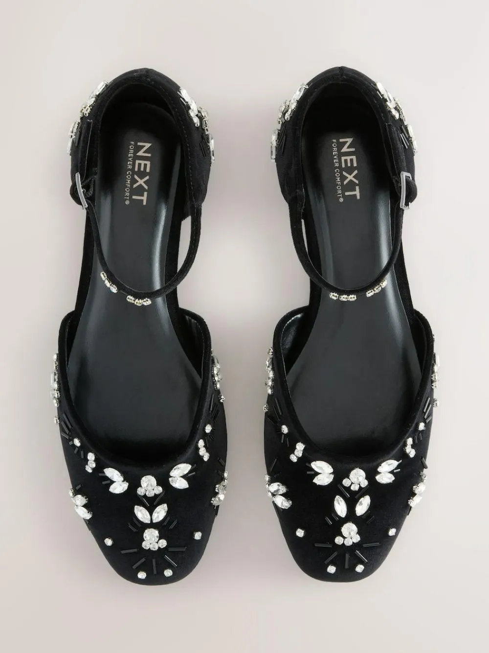 Clearance Next Black Forever Comfort® Velvet Embellished Two Part Closed Toe Shoes