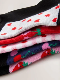 Next 5 Pack Cotton Rich Footbed Ankle School Socks Black Fruit