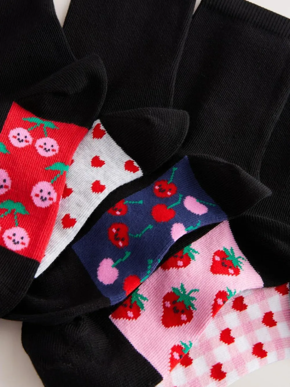 Next 5 Pack Cotton Rich Footbed Ankle School Socks Black Fruit