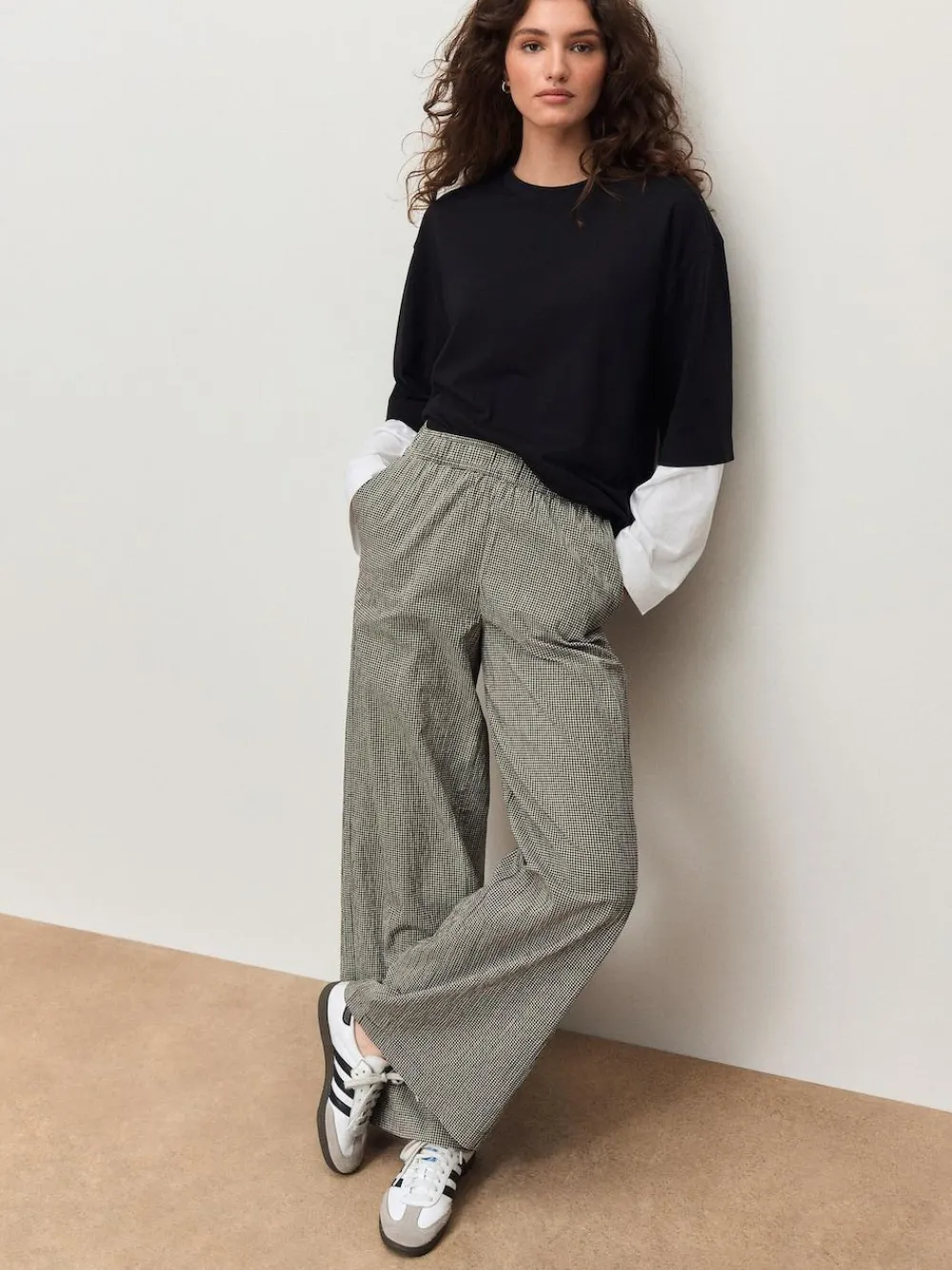 Next Gingham Wide Leg Trousers Black