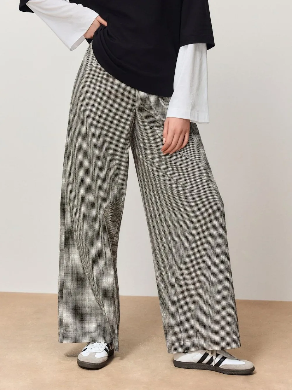 Next Gingham Wide Leg Trousers Black