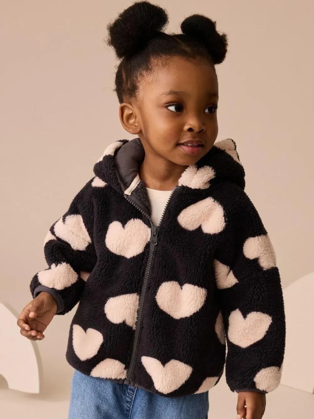 Discount Next Zip Through Fleece (3mths-7yrs) Black Heart Print