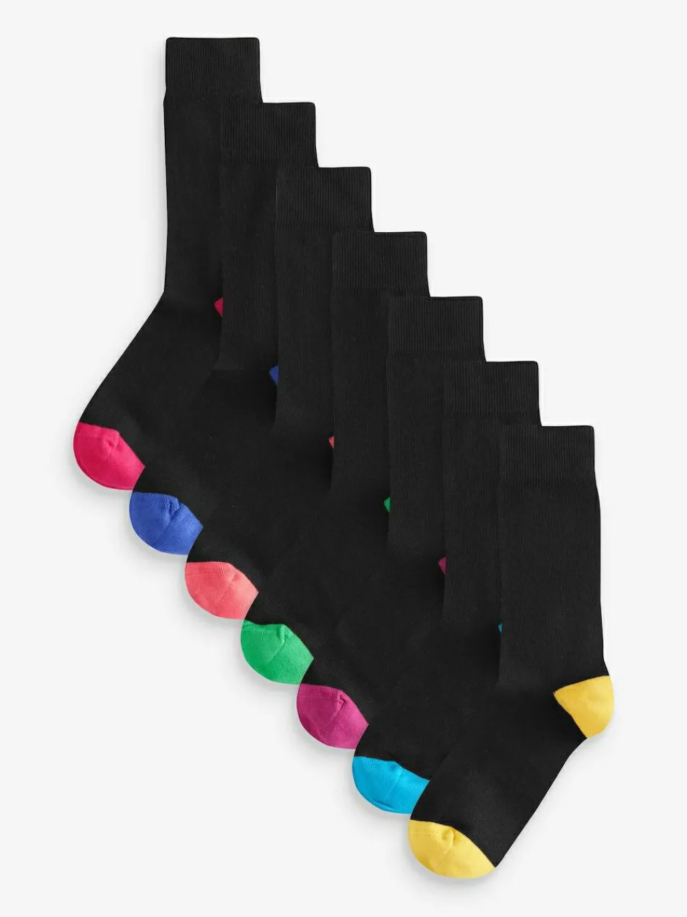 Next Black Heel Toe 7 Pack Mens Cotton Rich Socks^ Socks|Socks