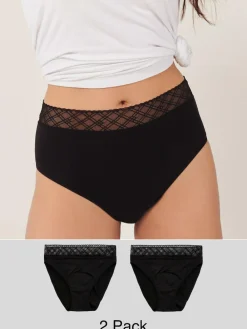 Next Black High Leg Medium Flow Period Knickers 2 Pack^Women Panties|All Lingerie