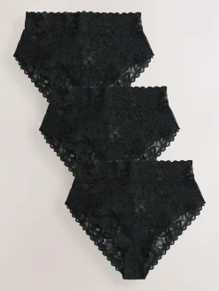 Clearance Next High Waist High Leg All Over Lace Knickers 3 Pack Black