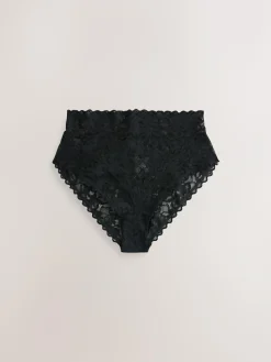 Clearance Next High Waist High Leg All Over Lace Knickers 3 Pack Black