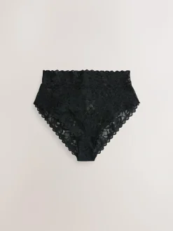 Clearance Next High Waist High Leg All Over Lace Knickers 3 Pack Black