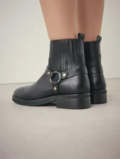 Clearance Next Black Leather Forever Comfort® Hardware Harness Chelsea Boots