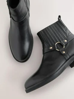 Clearance Next Black Leather Forever Comfort® Hardware Harness Chelsea Boots