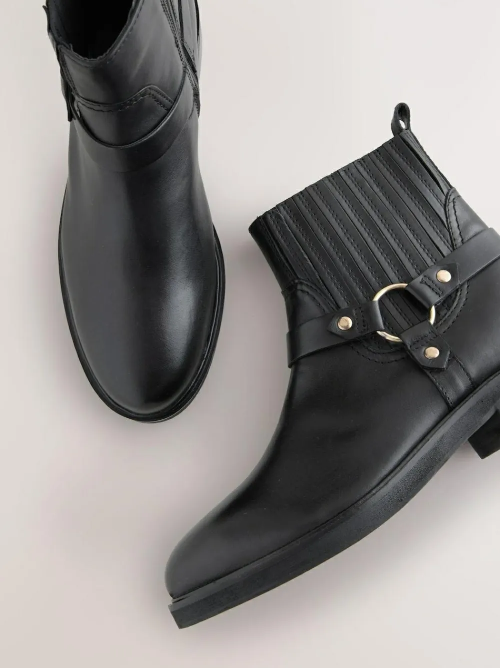 Clearance Next Black Leather Forever Comfort® Hardware Harness Chelsea Boots