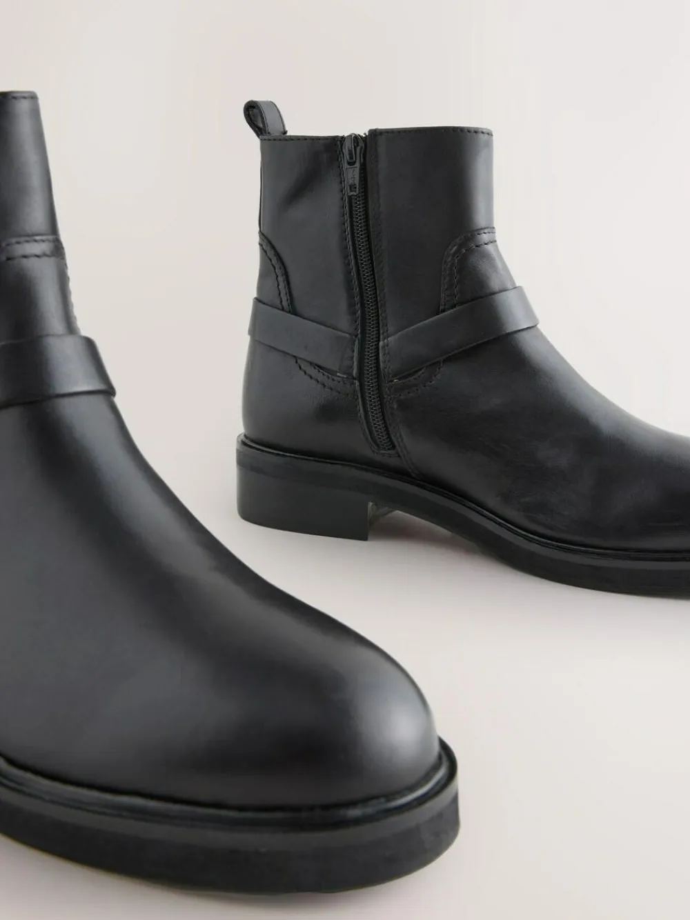 Clearance Next Black Leather Forever Comfort® Hardware Harness Chelsea Boots