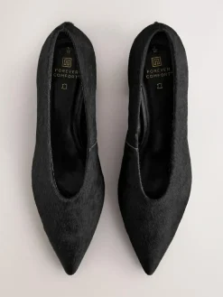 Outlet Next Leather Point Toe Low Block Heels Shoes Black