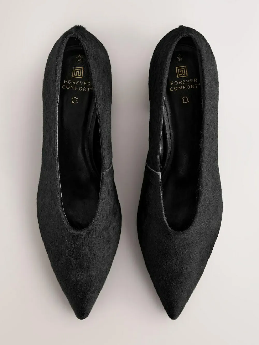 Outlet Next Leather Point Toe Low Block Heels Shoes Black