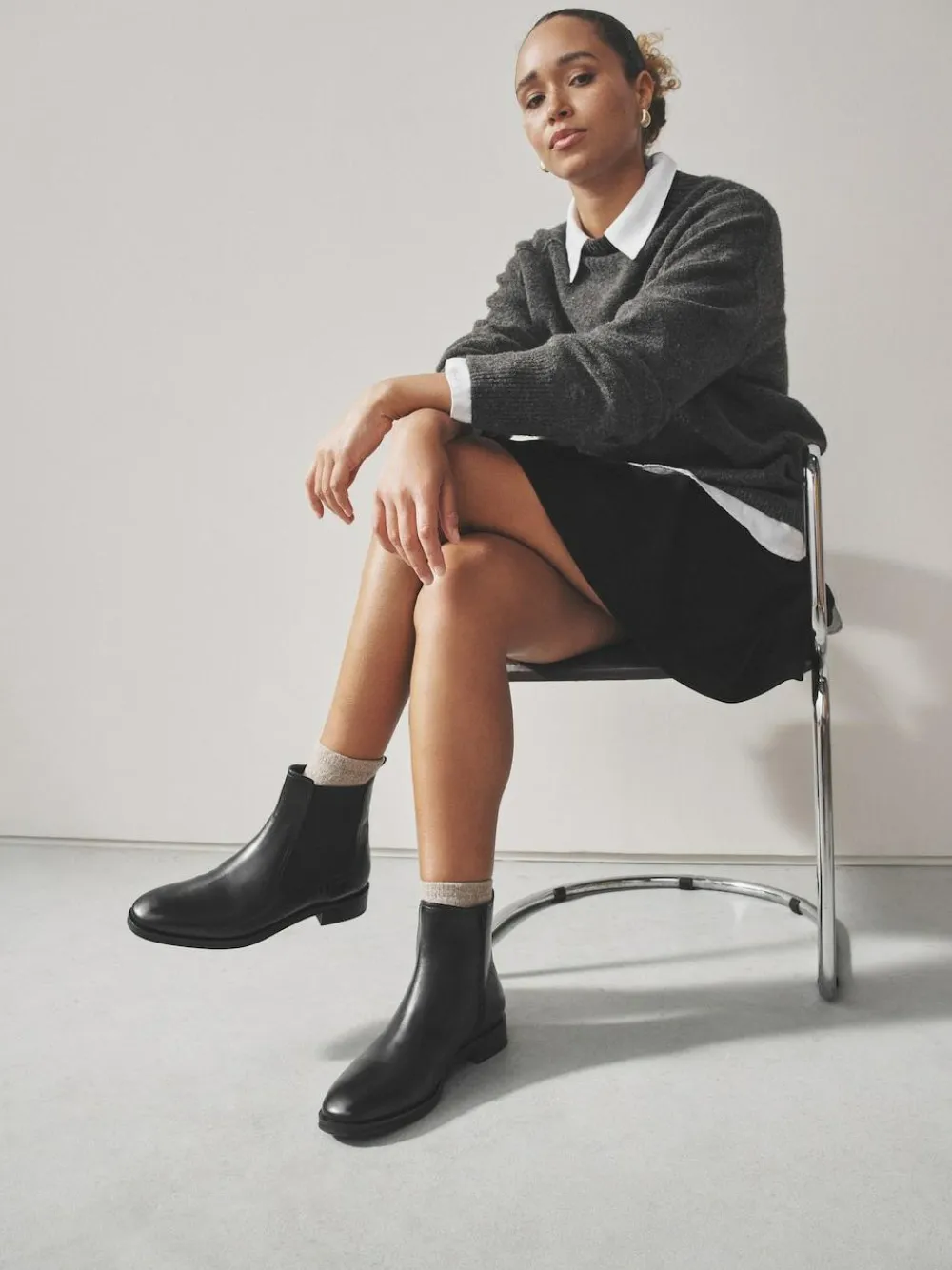 Sale Next Black Leather Standard/Wide Fit Forever Comfort® Chelsea Ankle Boots