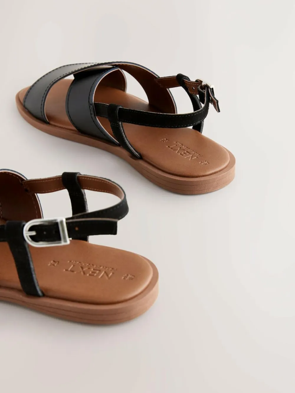 Next Standard/Wide Fit Stitched Slingback Sandals Black Leather