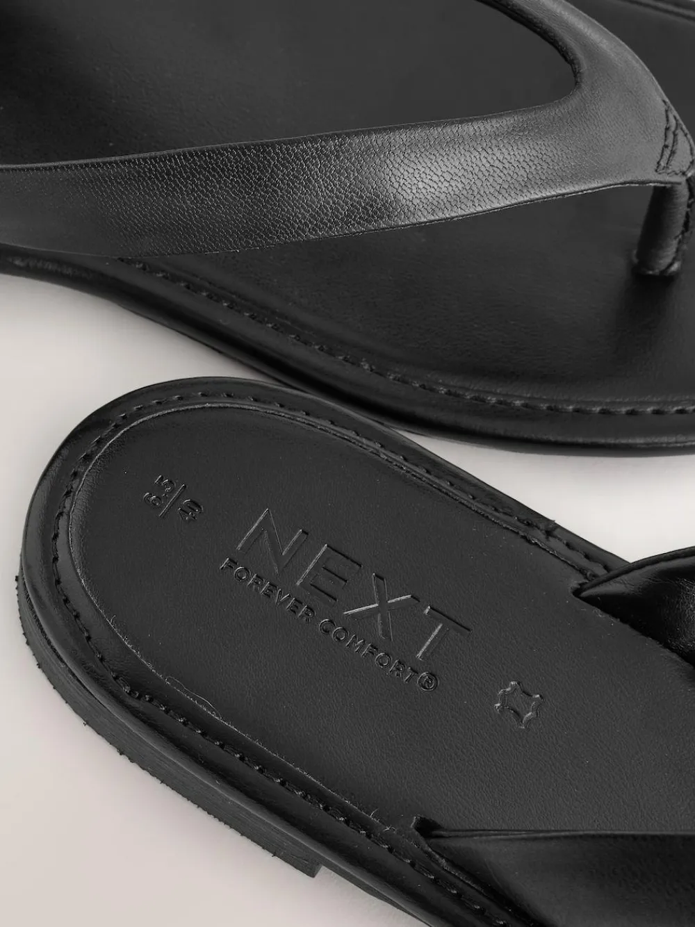 Hot Next Standard/Wide Fit Square Toe Thong Sandals Black Leather