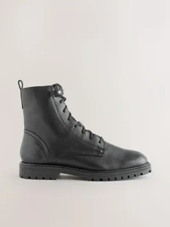 Next Black Leather Standard/Wide Fit Forever Comfort® Square Toe Lace-Up Boots^Women Wide Fit & Extra Wide Fit|Boots & Wellies