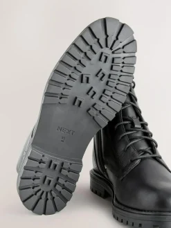 Next Black Leather Standard/Wide Fit Forever Comfort® Square Toe Lace-Up Boots^Women Wide Fit & Extra Wide Fit|Boots & Wellies