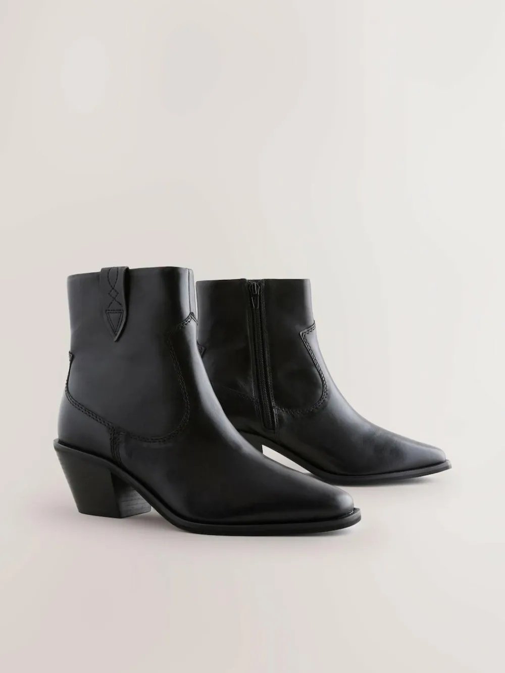 Clearance Next Standard/Wide Fit Cowboy Block Heel Ankle Boots Black Leather