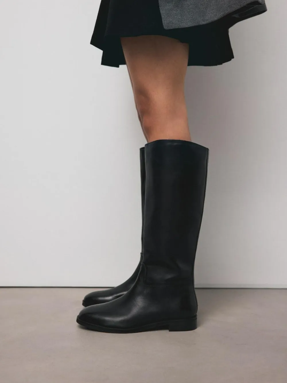 Online Next Standard/Wide Fit Forever Comfort® Flat Riding Boots Black Leather