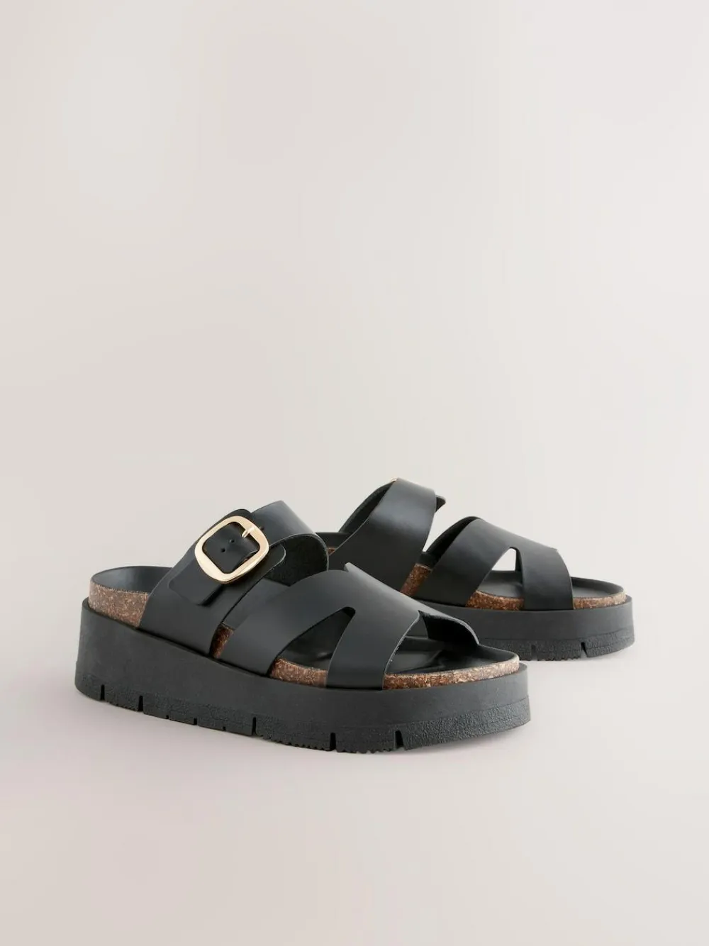 Next Leather Strap Buckle Detail Sandals^Women Wide Fit & Extra Wide Fit