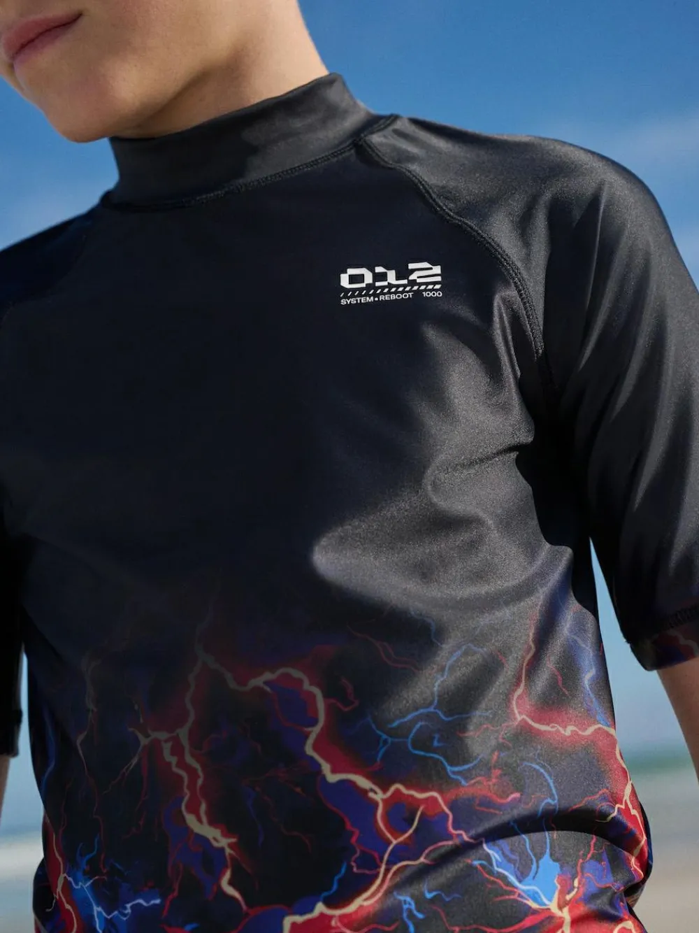 Next Black Lightening Bolt Short Sleeve Rash Vest (1.5-16yrs)^BOY Swimwear