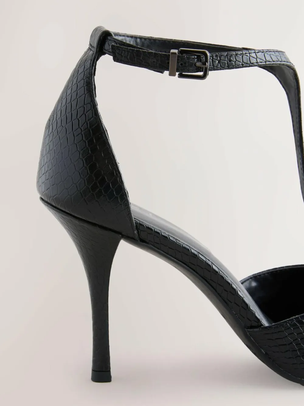 Discount Next Leather T-Bar Pointed Toe Heels Black Lizard Effect