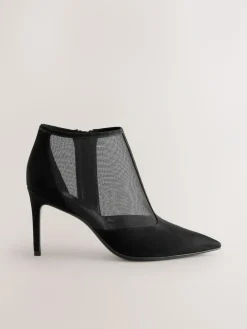 Next Black Mesh Detail Pointed Toe T-Bar Ankle Boots^Women Boots & Wellies|Boots