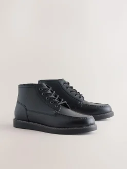 New Next Mid Wedge Leather Boots Black