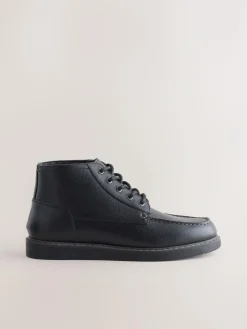 New Next Mid Wedge Leather Boots Black